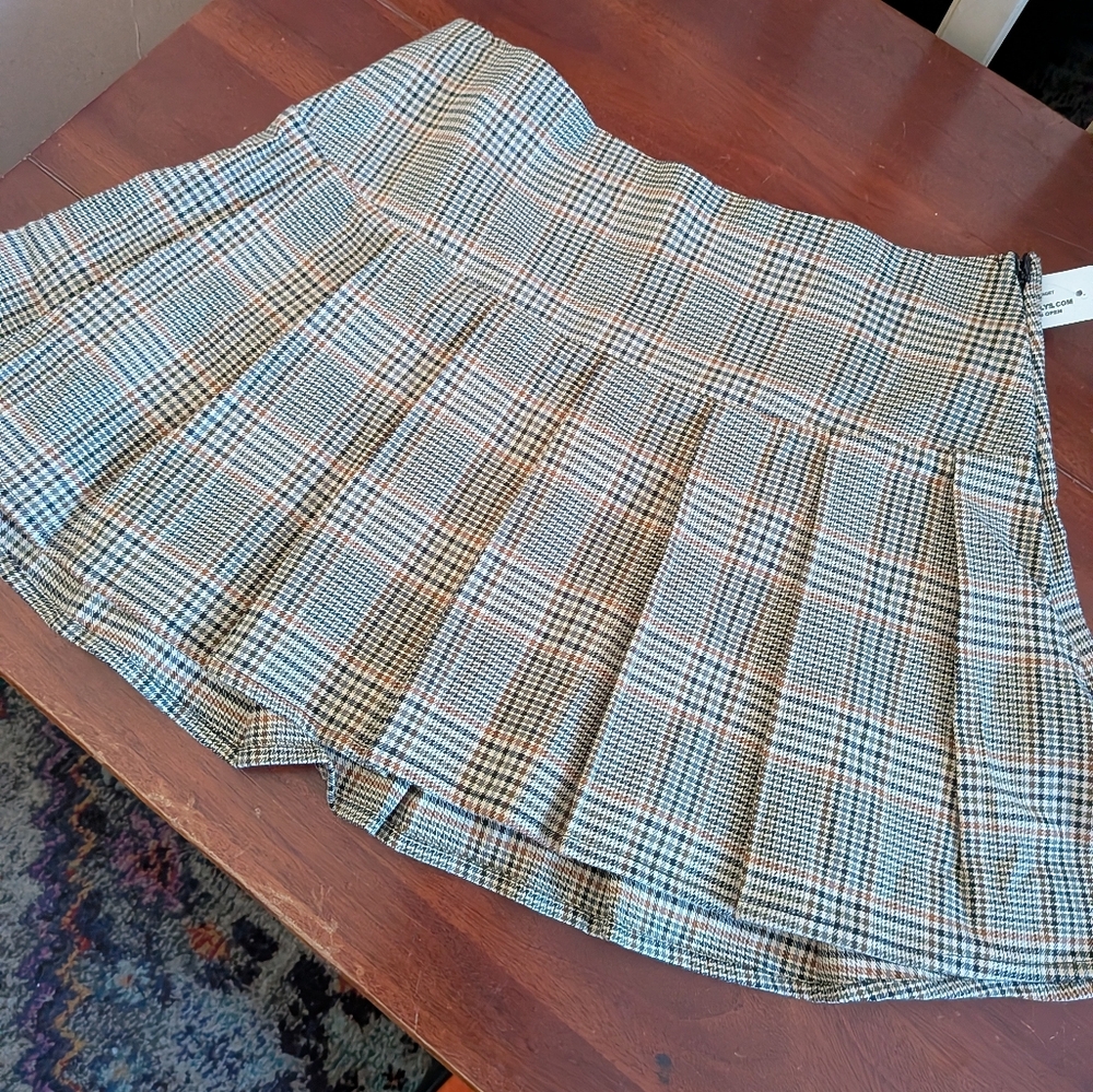 RSQ Plaid Mini Skirt - Black, White, Tan